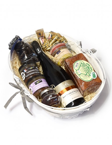 Panier Cadeau Gourmand avec 1 Foie Gras IGP - Coffret Original en Bois 