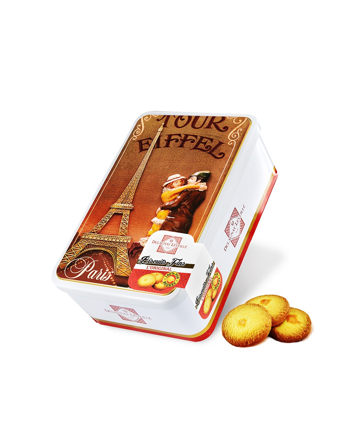 Coffret de 3 sachets de biscuits avec une boîte métal