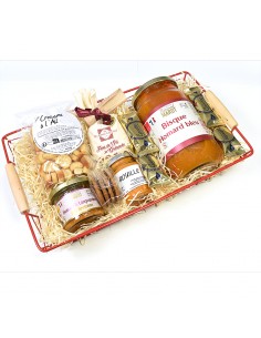 panier gourmand retour de pêche : homard, fleur de sel de guérande, crouton à l'ail, rouille,soupe 2