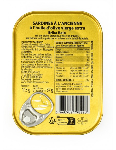 Sardines à l'ancienne à l'huile d'olive vierge extra – Millésime 2023 (Le Phare) – Pointe de Penmarc'h