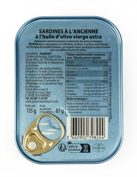 Sardines à l'ancienne à l'huile d'olive vierge extra – Millésime 2023 (Le Phare et le Chalutier) – Pointe de Penmarc'h